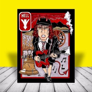 Angus Young On Guitar Ac/dc " Highway To Hell " Poster Art,  Concert,  Artist Signed