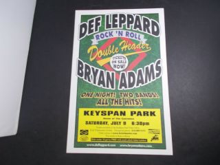 Def Leppard Bryan Adams Keyspan Park Coney Island Concert Poster - 11 X 18 "