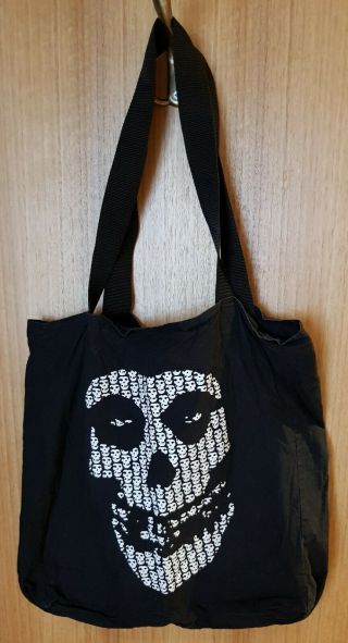 Misfits Official Fiend Club Skull Black Canvas Tote Hobo Bag Punk Psychobilly