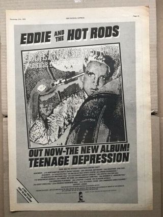 Eddie And The Hot Rods Teenage Depression Lp Poster Sized Punk Music Pr