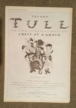 Jethro Tull Crest Of A Knave 1987 Press Advert Full Page 30 X 42 Cm Mini Poster