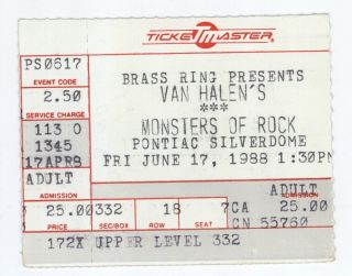 Van Halen Metallica Scorpions Dokken 6/17/88 Pontiac Mi Ticket Stub Detroit