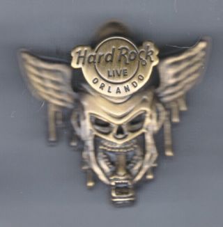 Hard Rock Cafe Pin: Orlando Live 3d Gold Winged Skull Le500