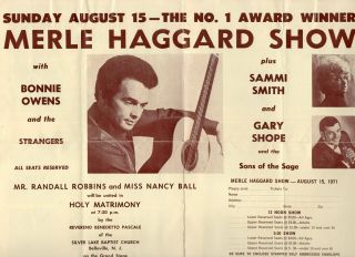 1971 Oversized Country Music Ad Flyer: Merle Haggard Show,  Country Festival Usa