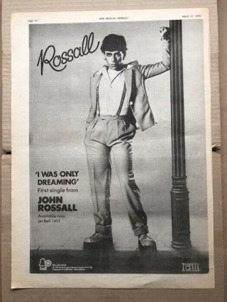 John Rossall I Was Only Dreaming Poster Sized Music Press Advert From 1
