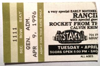 Rancid Ticket Stub First Avenue Minneapolis April 9th 1996
