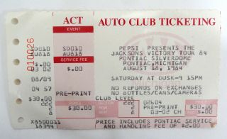 The Michael Jacksons 8/18/ 1984 Victory Tour Detroit Concert Ticket Stub