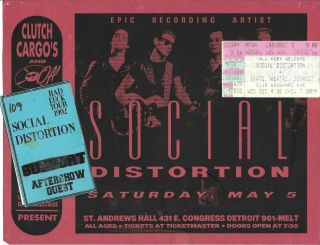 Social Distortion Detroit Show Flyer 1990,  2 Tix 