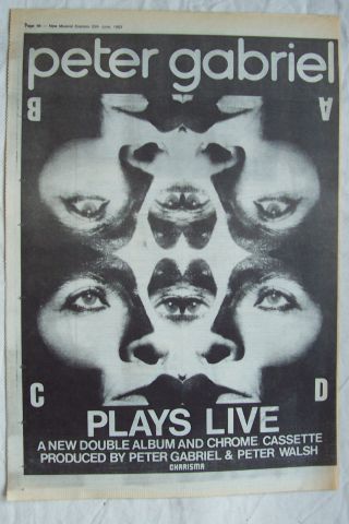 1983 - Peter Gabriel - Plays Live - Press Advertisment - Poster Size