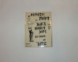 Agnostic Front Vinyl / Paper Show Sticker,  3 " X2.  3 " Nyhc Hardcore Punk