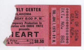 Rare Heart 6/7/79 Tulsa Ok Assembly Center Ticket Stub