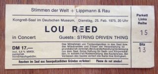 Lou Reed.  Vintage Ticket Munich 1975 The Velvet Underground Andy Warhol Nico