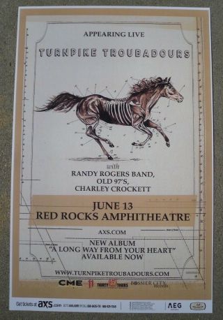 Turnpike Troubadours Randy Rogers Band 2018 Red Rocks 11x17 Concert / Gig Poster