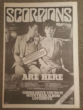 Scorpions Are Lovedrive Tour 1979 Press Advert Full Page 28 X 39 Cm Mini Poster