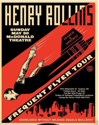 Henry Rollins 2010 " Frequent Flyer Tour " Eugene,  Or Concert Poster - Punk Music