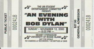 Bob Dylan Ticket Stub Uri Keaney Auditorium 2000 An Evening With Bob Dylan