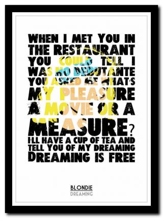 Blondie - Dreaming - Song Lyric Poster Typography Art Print - 4 Sizes