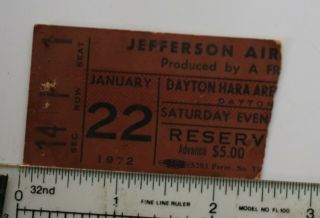 Jefferson Airplane Concert Ticket Stub 1/22/1972 Dayton Hara Arena