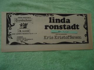 Linda Ronstadt Introducing Kris Kristofferson 1970 Concert Ad The Troubadour La