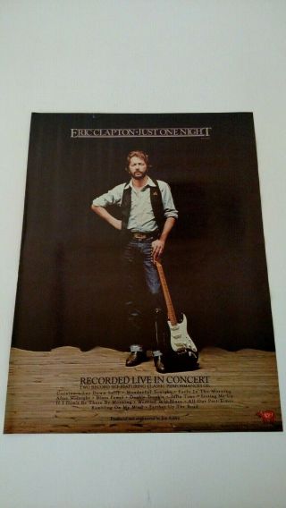 Eric Clapton " Just One Night " (1980) Rare Print Promo Poster Ad