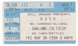 Rare Rush The Band 3/30/90 Oakland Ca Coliseum Concert Ticket Stub
