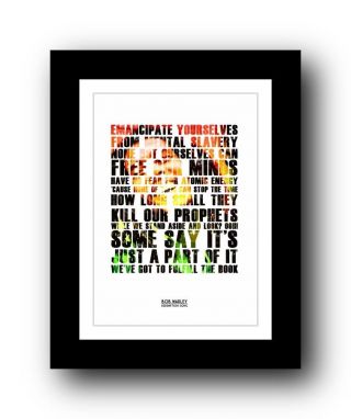 ❤ Bob Marley Redemption Song ❤ Lyric Poster Typography Art Print - 5 Sizes 2
