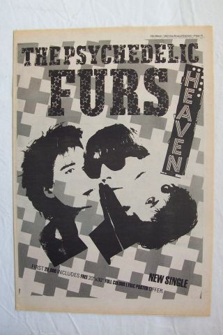 1984 - The Psychedelic Furs - Heaven - Press Advertisment - Poster Size
