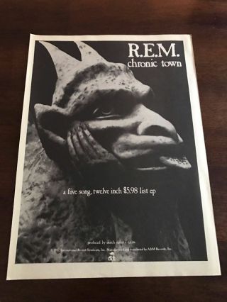 1982 Vintage 8x11 Print Ad For The Album Release Of R.  E.  M.  Chronic Town Gargoyle