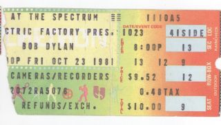 Rare Bob Dylan 10/23/81 Philadelphia Pa The Spectrum Ticket Stub