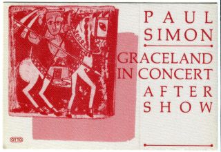 Paul Simon 1986 Graceland Concert Tour Backstage Pass Authentic Stage Otto