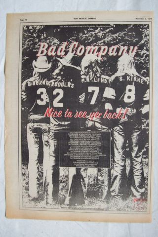 1974 - Bad Company - Uk Tour Dates - Press Advertisment - Poster Size