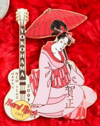 Hard Rock Cafe Pin Yokohama Geisha Girl Year Pink Kimono Umbrella Parasol