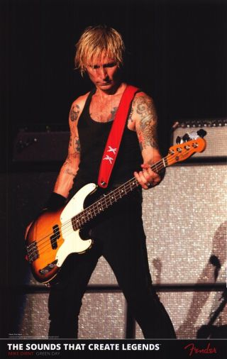 Fender Poster Mike Dirnt Of Green Day Playing Precision Bass Live On Stage