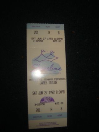 Concert Ticket Stub James Taylor 6/27/92 Ticket