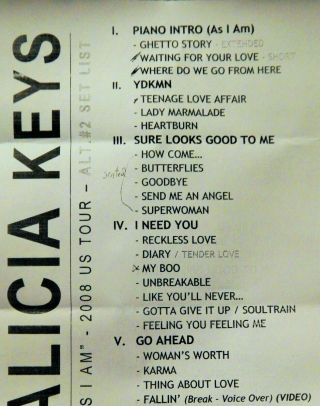 Alicia Keys As I Am Tour Set List Mgm Grand Las Vegas 2008