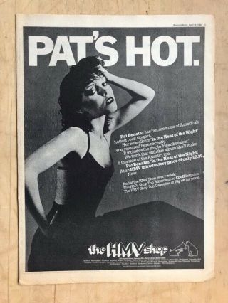 Pat Benatar In The Heat Of The Night Poster Sized Music Press Advert Fr