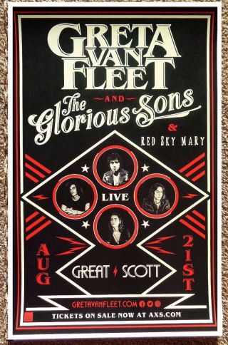 Greta Van Fleet 2017 Gig Poster Allston Concert Massachusetts