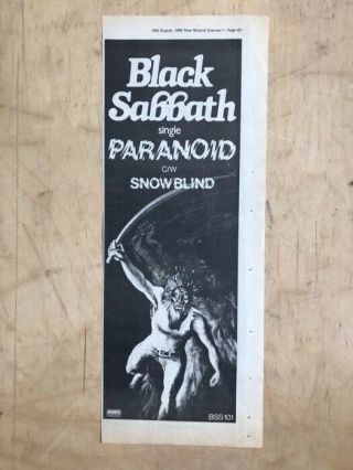 Black Sabbath Paranoid Memorabilia Music Press Advert From 1980 For The