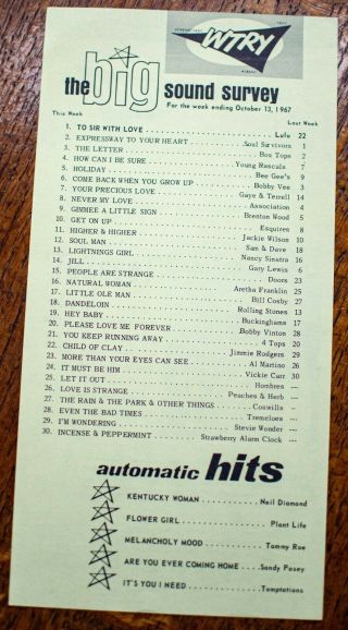 Wtry York Survey Radio Music Chart October 13 1967 Lulu Soul Survivor