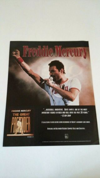 Queen Freddie Mercury " The Great Pretender " Rare Print Promo Poster Ad