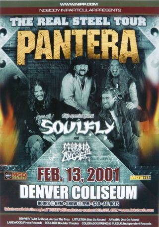 Pantera / Soulfly / Morbid Angel 2001 Denver Concert Tour Poster - Metal Music