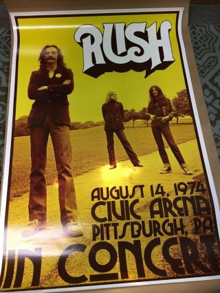 Rush Concert Poster Live In Pittsburgh 1974 Neil Peart Geddy Lee Alex Lifeson