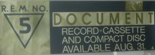 R.  E.  M.  - Document Vintage Promo Advance Release 2 - Sided Banner [1987] - Nm