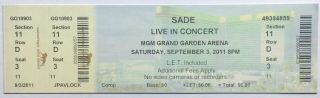 Sade Concert Ticket Mgm Grand Garden Arena Las Vegas 2011
