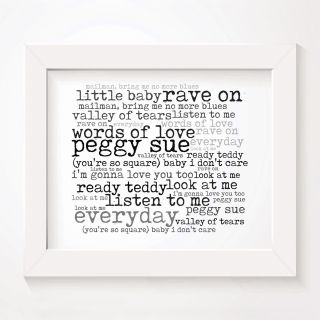 `56 Continental Buddy Holly Art Print Typography Song Lyrics Signed Wall Poster