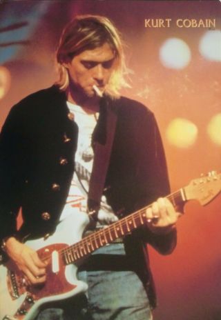 Nirvana " Kurt Cobain Playing Guitar & Smoking Cigarette " Poster From Asia