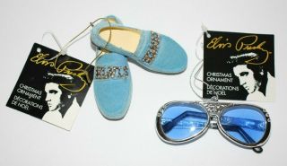 Elvis Presley Blue Suede Shoes & Tcb Sunglasses Christmas Ornaments - Kurt Adler