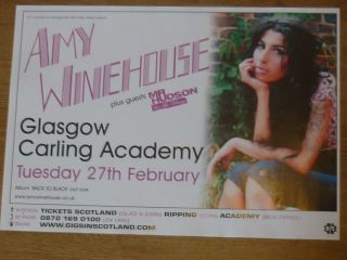 Amy Winehouse Live Music Memorabilia - Glasgow Feb.  2007 Concert Tour Gig Poster