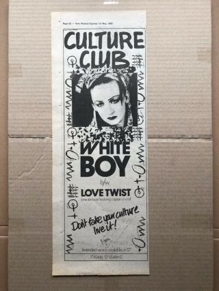 Culture Club White Boy Memorabilia Music Press Advert From 1982 - Prin