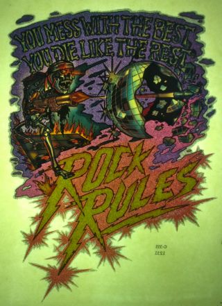 Rock Rules Vintage Retro Tshirt Transfer Print,  Glitter,  Mirrorball,  Nos